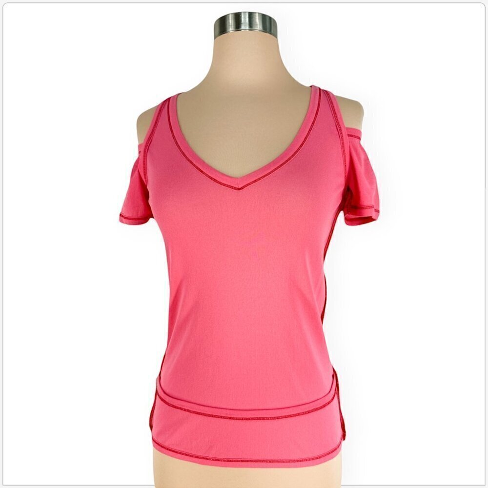 Kookai Pink V Neck Sheer Mesh Lightweight Cold Shoulder Belted Top Summer 2 M